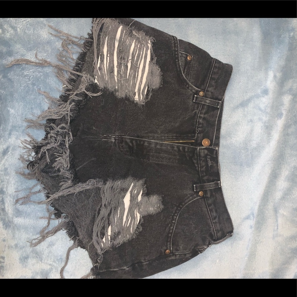 Black high waisted denim shorts with rips